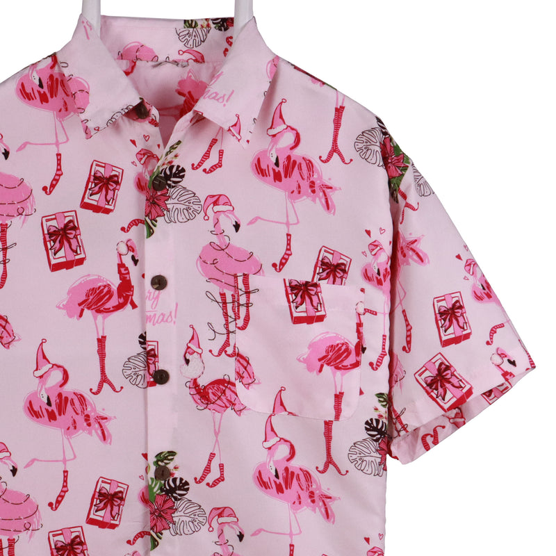 Lowes 90's Printed Spellout Logo Button Up Shirt Large Pink