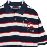 COOGI 90's Striped Short Sleeve Button Up Polo Shirt XLarge Navy Blue