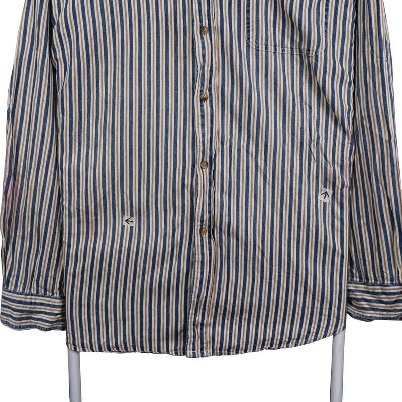 Basic Editions 90's Striped Long Sleeve Button Up Shirt XXLarge (2XL) Navy Blue