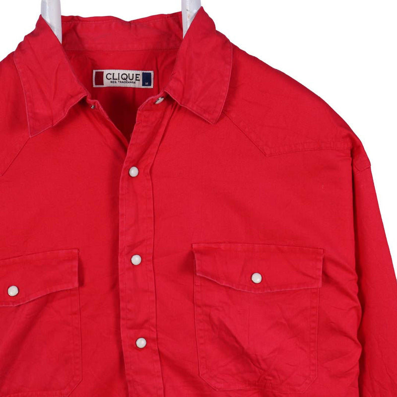 Clique 90's Long Sleeve Button Up Plain Shirt Medium Red