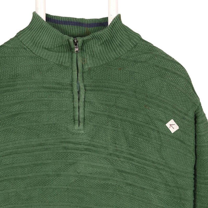 Chaps 90's Quarter Zip Knitted Jumper / Sweater XLarge Green