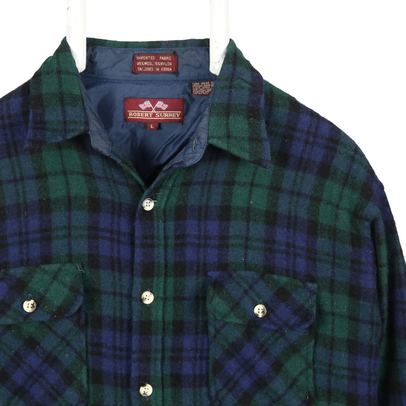Robert Surrey 90's Tartened lined Check Long Sleeve Button Up Shirt Large Blue