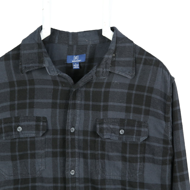 George 90's Long Sleeve Button Up Check Shirt Large Black