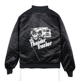 Anywear 90's College Coach Jacket Button Up Back Print Varsity Jacket Medium Black