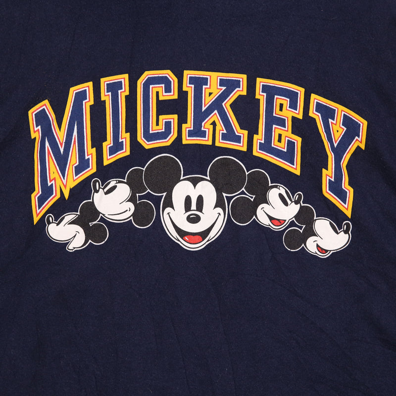 Disney 90's Mickey Mouse Graphic Spellout Logo Lightweight Hoodie XLarge Blue