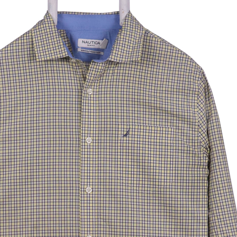 Nautica 90's Long Sleeve Button Up Check Shirt XLarge Yellow