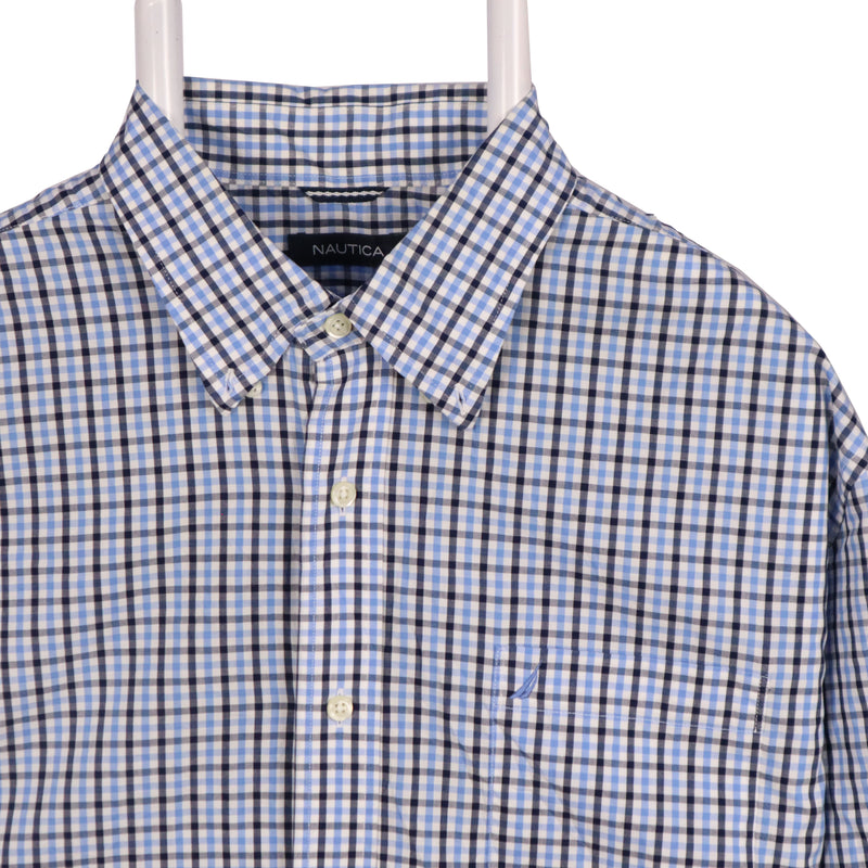 Nautica 90's Short Sleeve Button Up Check Shirt XLarge Blue