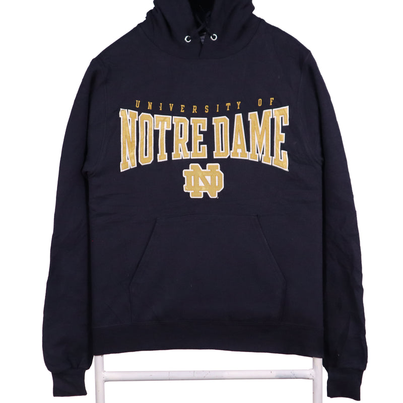 Champion 90's University Of Notre Dame College Graphic Spellout Logo Hoodie XSmall Blue
