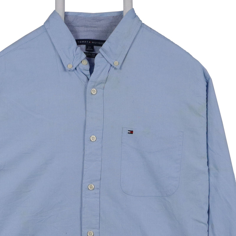 Tommy Hilfiger 90's Plain Long Sleeve Button Up Shirt Large Blue
