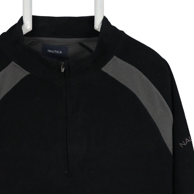 Nautica 90's Quarter Zip Spellout Logo Fleece Jumper XLarge Black