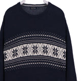 Nautica 90's Knitted Crewneck Jumper / Sweater XLarge Navy Blue