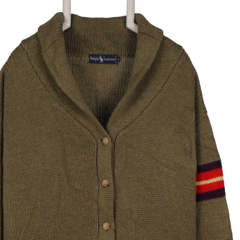 Polo Ralph Lauren 90's Knitted Button Up Cardigan Large Khaki Green