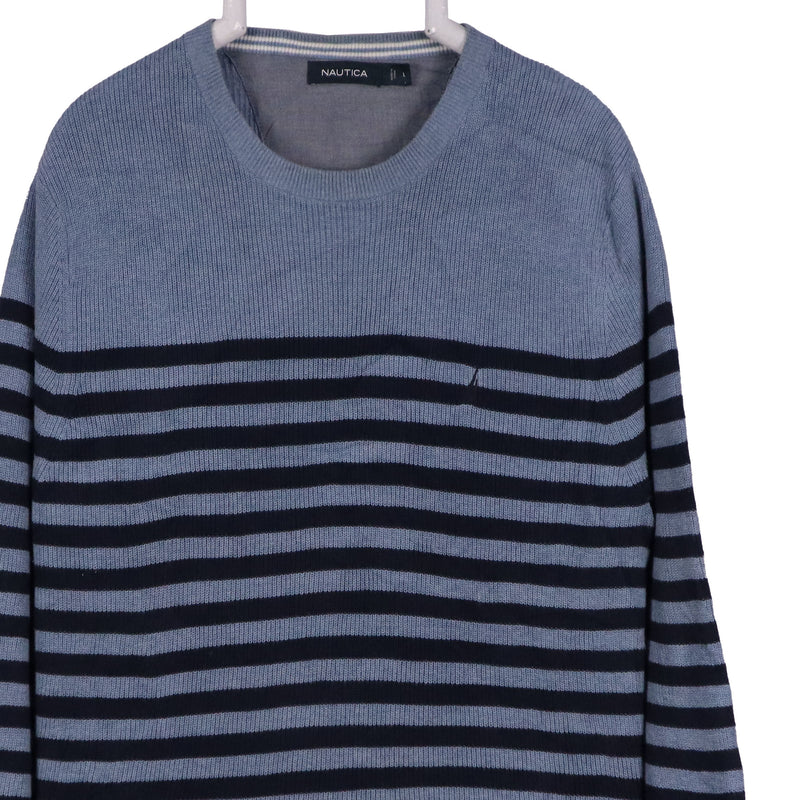 Nautica 90's Knitted Crewneck Striped Jumper / Sweater Large Blue