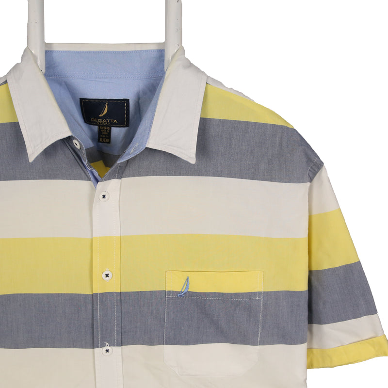 REGATTA 90's Short Sleeve Button Up Striped Shirt XLarge Grey