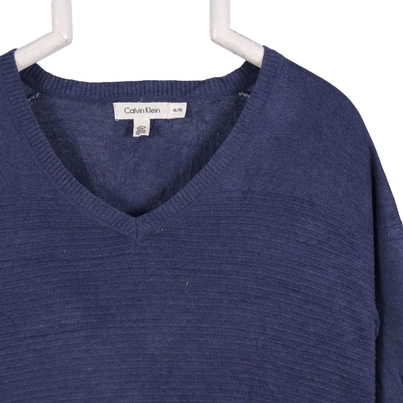 Calvin Klein 90's V Neck Knitted Jumper / Sweater XLarge Blue