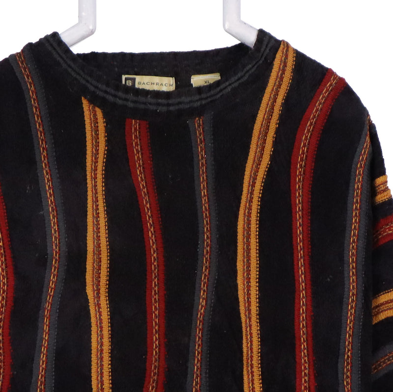 Bachrach 90's Coogi Style Heavyweight Knitted Crewneck Jumper / Sweater XLarge Black
