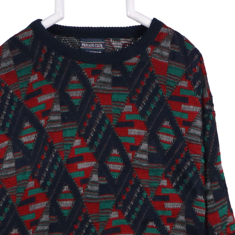 Private Club 90's Coogi Style Knitted Crewneck Jumper / Sweater XXLarge (2XL) Green