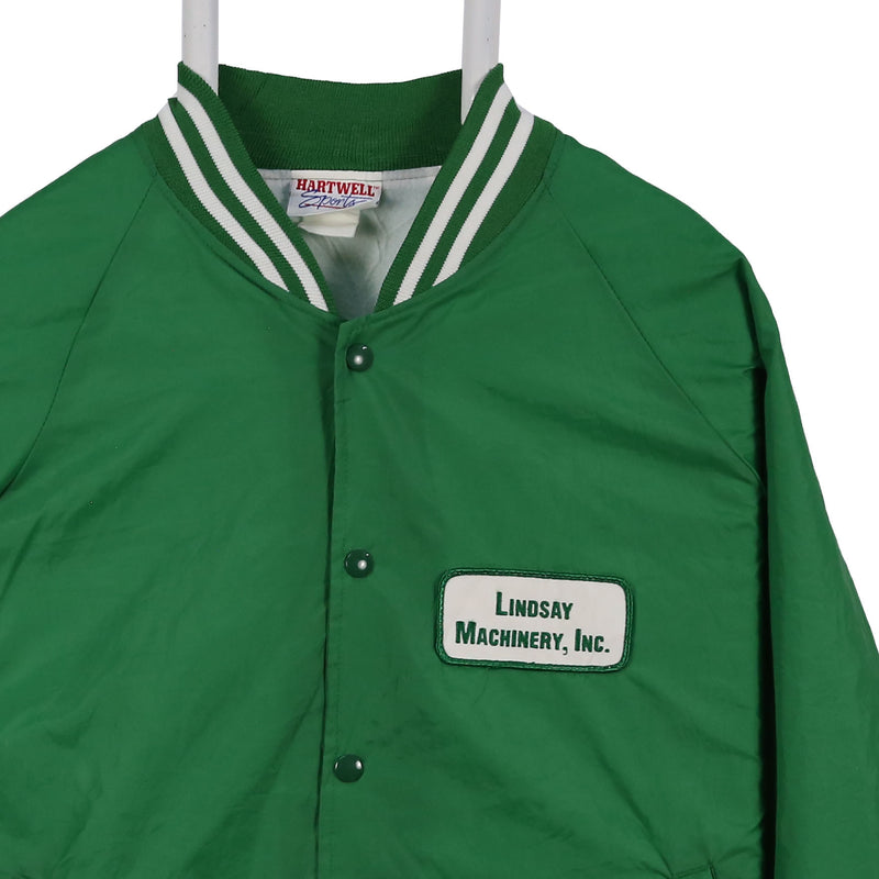 Hartwell 90's Varsity Long Sleeve Button Up Bomber Jacket Large Green