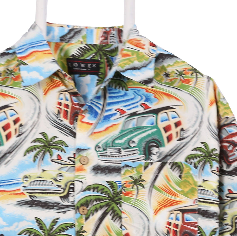 Lowes 90's Hawaiian Pattern Short Sleeve Button Up Shirt Small Blue