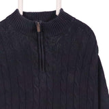 Chaps 90's Quarter Zip Ribbed Knitted Jumper / Sweater Medium Navy Blue