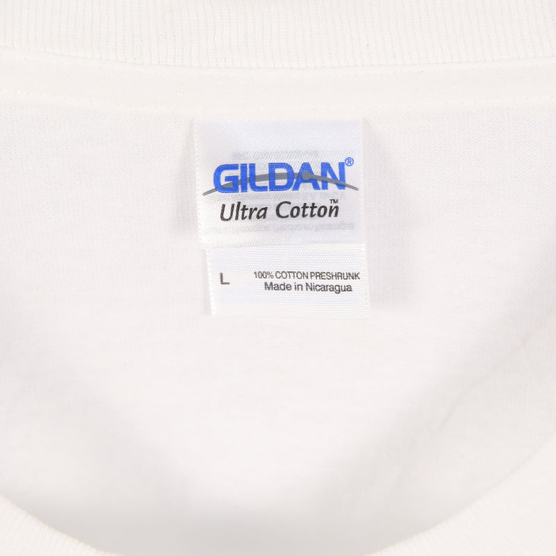 Gildan 90's Racing Short Sleeve Button Up T Shirt Large White