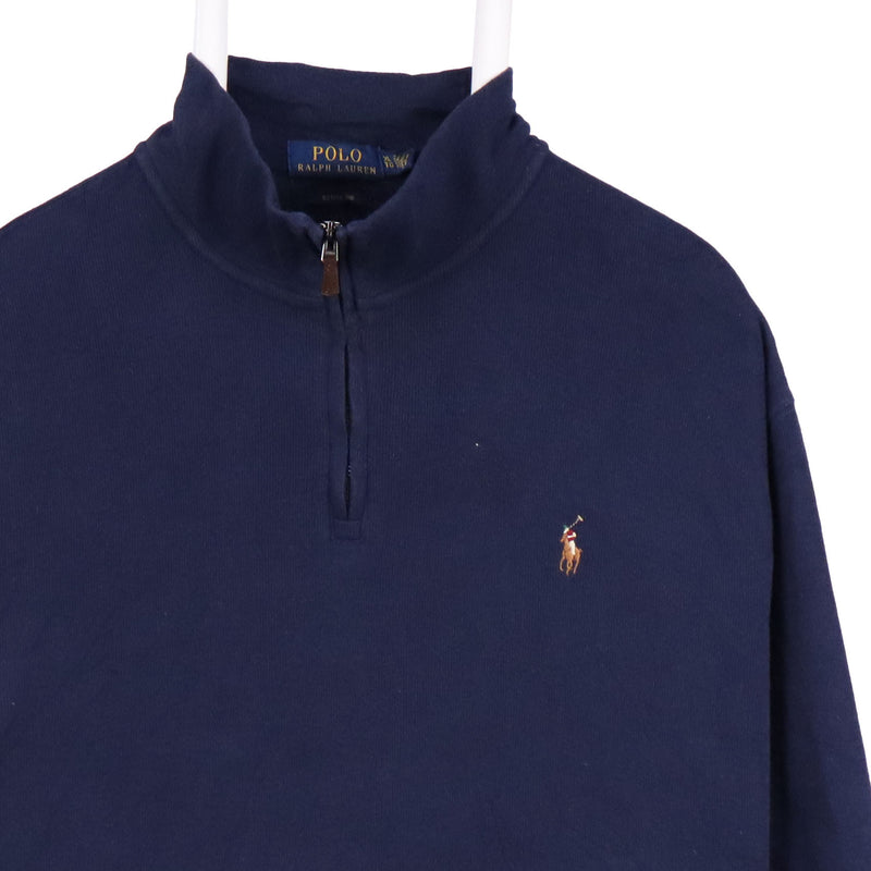 Polo Ralph Lauren 90's Quarter Zip Ribbed Knitted Jumper / Sweater XLarge Navy Blue