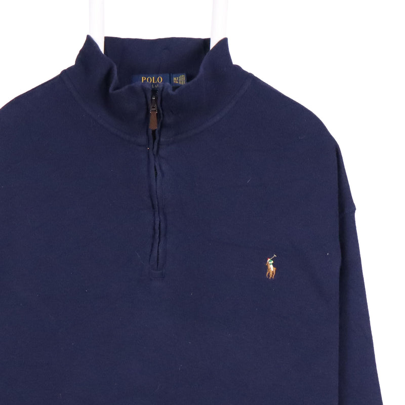 Polo Ralph Lauren 90's Quarter Zip Ribbed Jumper / Sweater XLarge Navy Blue