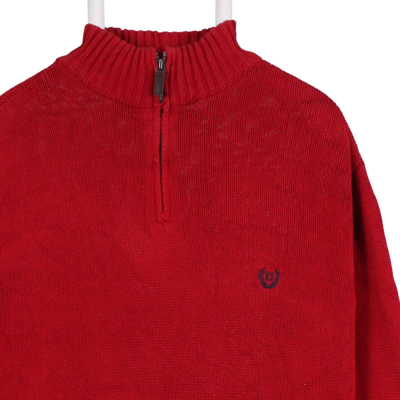Chaps 90's Quarter Zip Knitted Jumper / Sweater XLarge Red