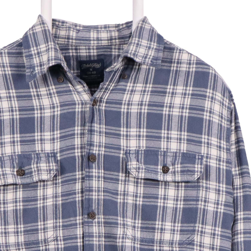 Faded Glory 90's Flannel Long Sleeve Check Button Up Shirt Medium Blue