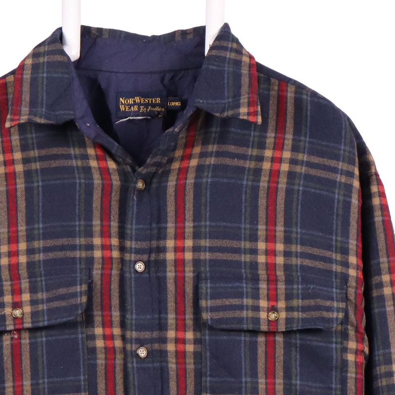 Nor wester 90's Check Button Up Long Sleeve Shirt XLarge Navy Blue
