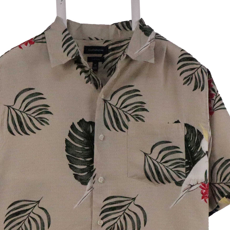 Croft And Barrow 90's Hawaiian Pattern Short Sleeve Button Up Shirt Medium Beige Cream