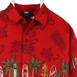 Lowes 90's Hawaiian Pattern Short Sleeve Button Up Shirt Medium Red