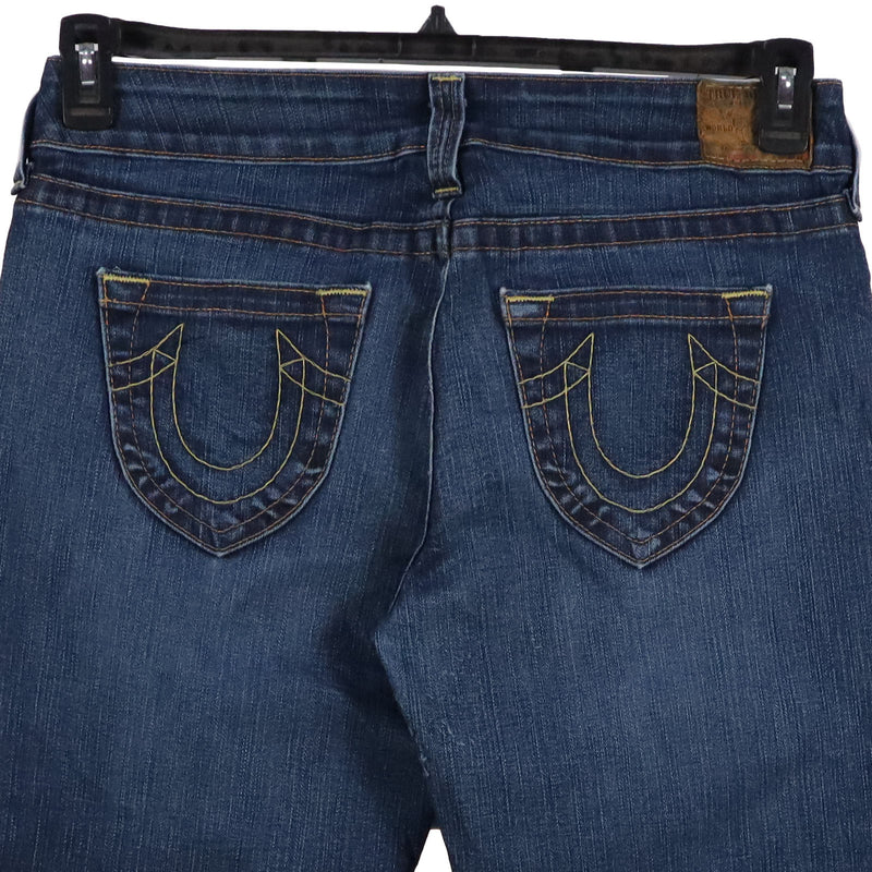 True Religion 00's Y2K contrast stitch stone wash Baggy Bootcut Jeans / Pants 34 x 30 Navy Blue