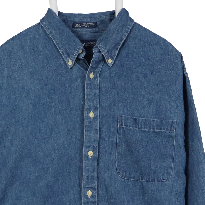 John Ashford 90's Denim Long Sleeve - Button Up Long Sleeve Button Up Shirt Large Blue