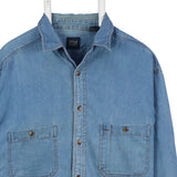 Step 90's Collar Button Up Long Sleeve Shirt Medium Blue