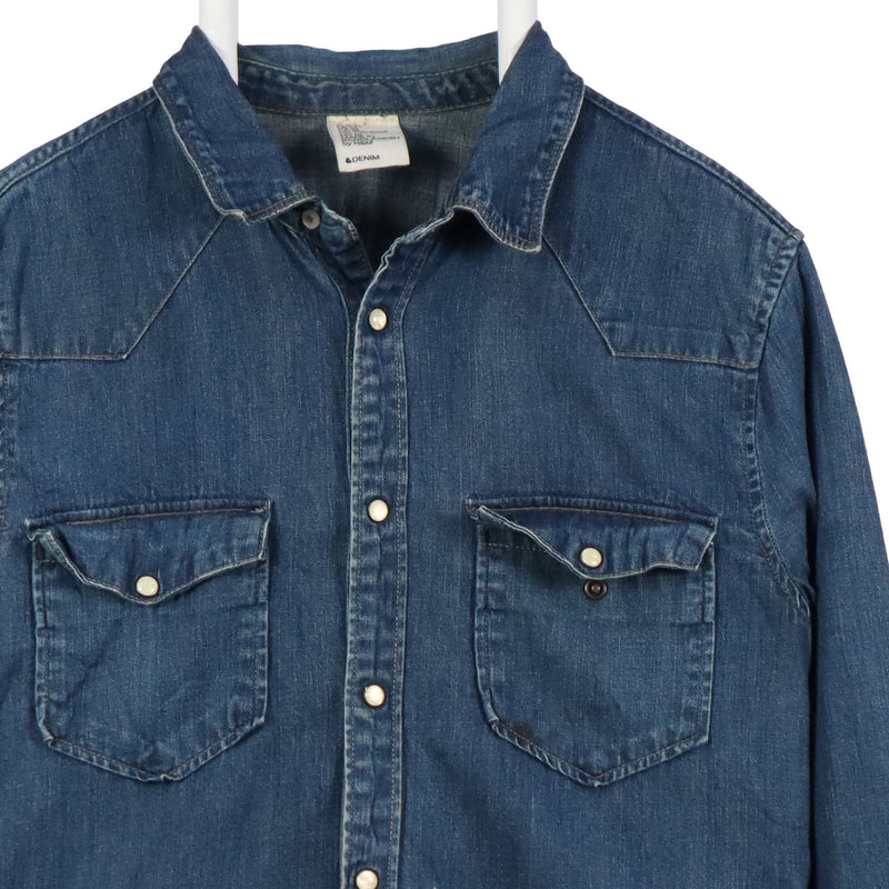 H&M 90's Denim Long Sleeve Button Up Shirt Medium Blue