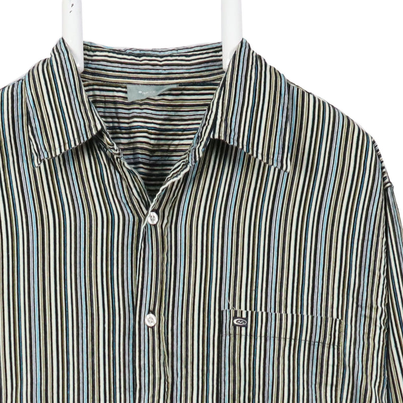 Nassmen 90's Striped Long Sleeve Button Up Shirt Large Blue