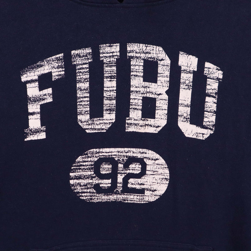 Fubu 90's Spellout Logo Pullover Hoodie Large Navy Blue