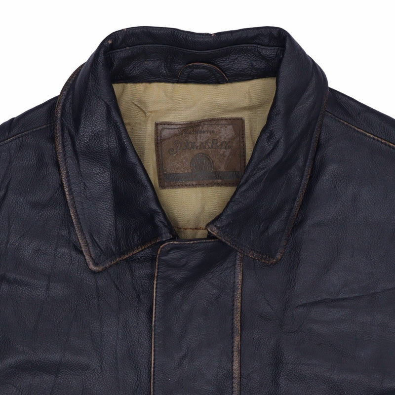 STJON,NSBAY. 90's Genien Leather Heavyweight Leather Jacket Large (missing sizing label) Black