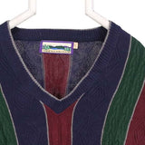 Shenandoah 90's Knitted V Neck Striped Jumper / Sweater Large Navy Blue