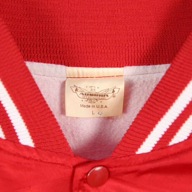 Auburn 90's Nylon Shell Button Up Varsity Jacket Large Red