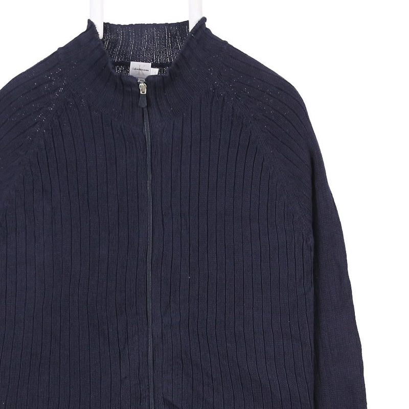 Calvin Klein 90's Knitted Zip Up Long Sleeve Fleece Large Navy Blue