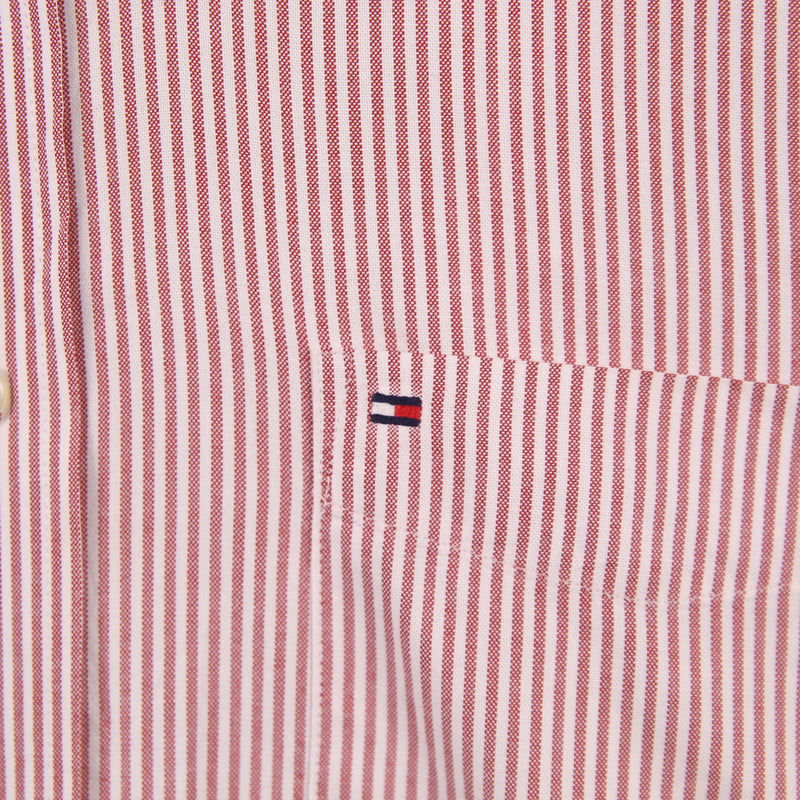 Tommy Hilfiger 90's Striped Long Sleeve Button Up Shirt XLarge Burgundy Red