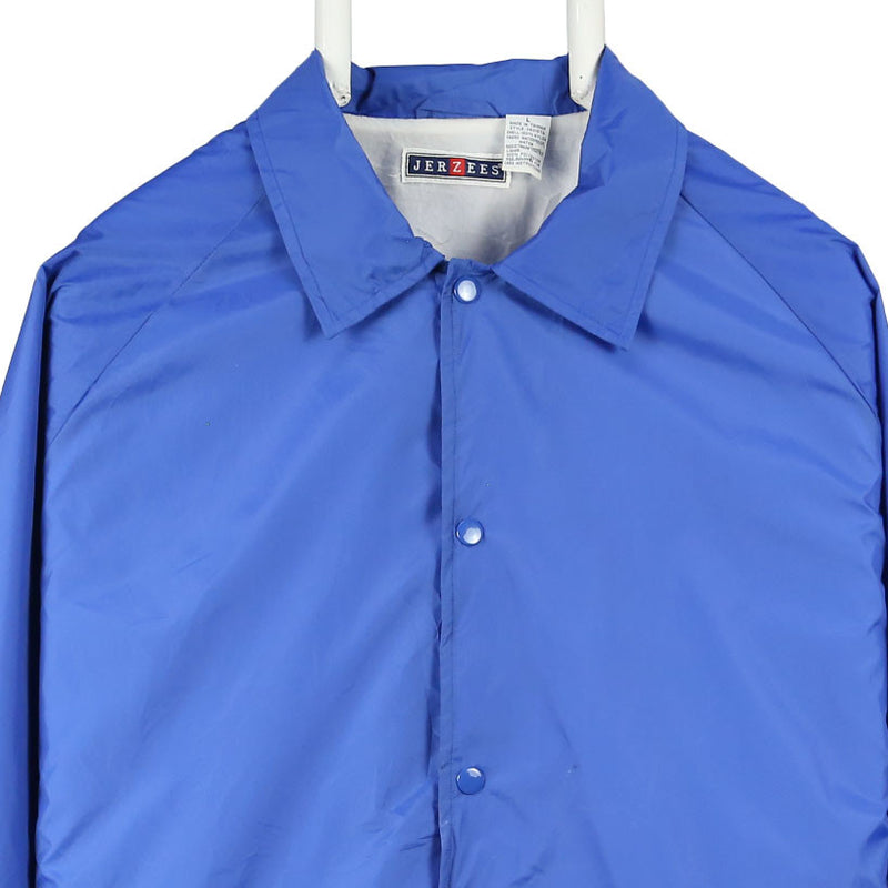 Jerzees 90's Coach Jacket Button Up Back Print Windbreaker Jacket Large Blue