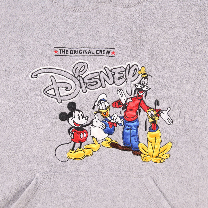 Disney 90's Spellout Logo Fleece Hoodie Medium Grey