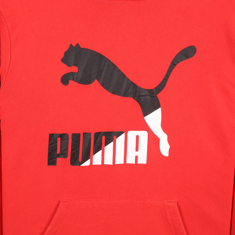 Puma 90's Pullover Spellout Logo Hoodie Large Red