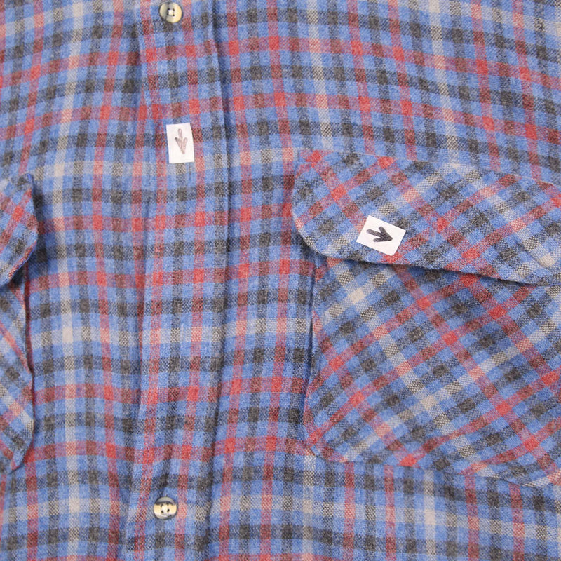 Sears 90's Wool Long Sleeve Button Up Check Shirt Large Blue
