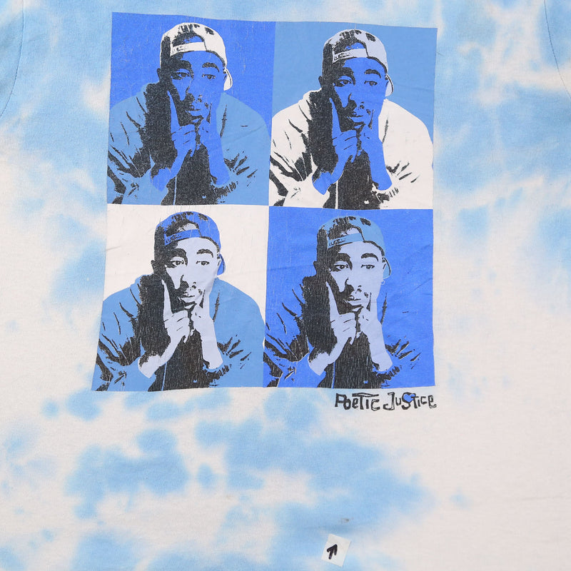 Poetic Justice 90's Tupac Tie Dye Spellout Logo T Shirt Small Blue