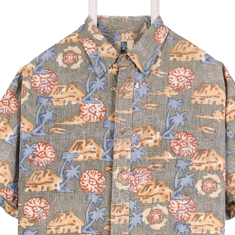 KAHALA 90's Graphic Short Sleeve Button Up Shirt XLarge Brown