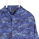 George 90's Palm Trees Short Sleeve Button Up Shirt Large Navy Blue